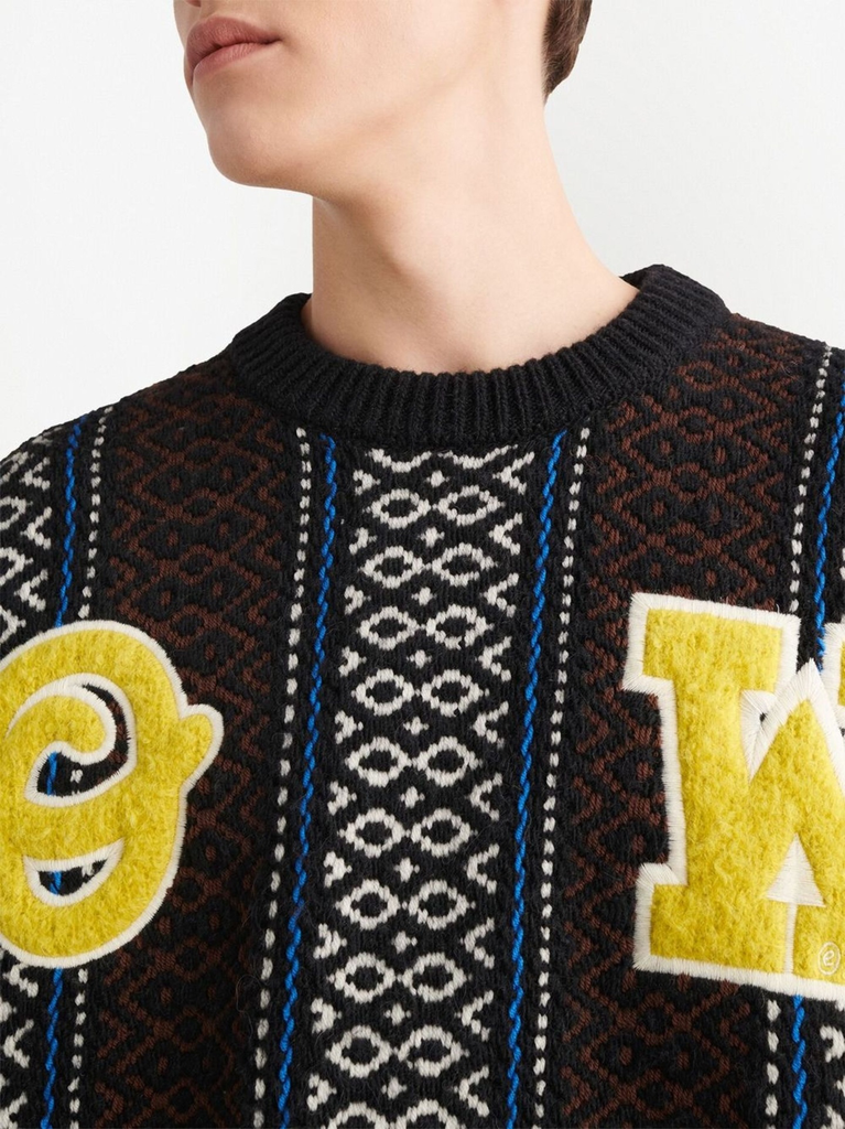 Felpa Off-White wol gebreid met logo close up.webp